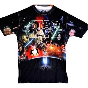 Star Wars Galaxy Mad Engine T-Shirt‎ Size M Black AOP Collage Characters Scenes